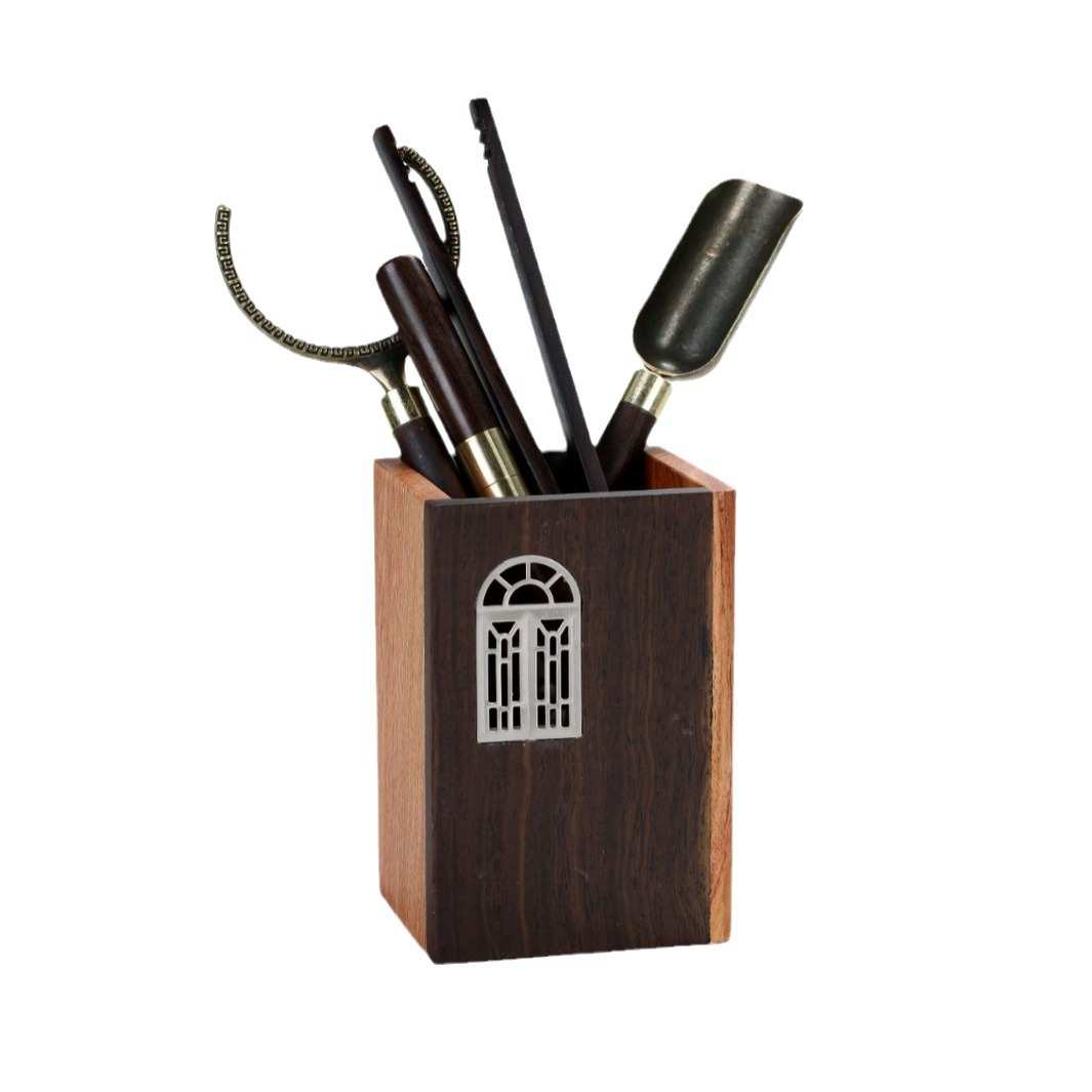 黑檀实木茶道六君子套装家用功夫茶具茶盘配件茶勺茶夹茶针杯叉