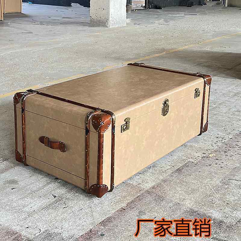 欧美式乡村咖啡桌仿帆布复古皮箱子藤条储物茶几小户型高级家具