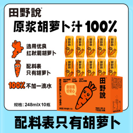 田野说原浆胡萝卜汁纯果蔬汁蔬菜汁无添加儿童饮料248ml*10瓶