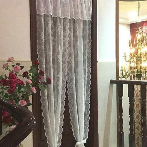免打孔韩式蕾丝门帘隔断帘厨房卧室白色纱帘穿杆小窗帘半帘魔术贴