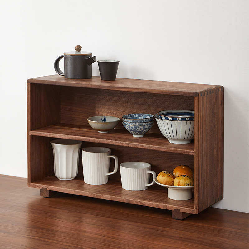 木质多层桌面置物落地架水杯收纳实木架黑胡桃木茶具杯子储物柜,收纳整理,整理架/置物架/收纳架,淘宝优惠券,粉丝福利购,淘宝优惠卷
