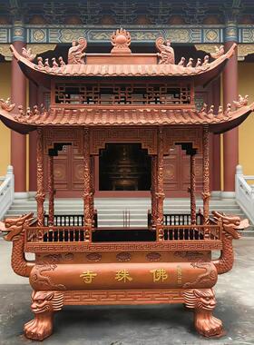 寺庙道观祠堂香炉四龙在八龙柱长方形大型双层带盖子室外铸铁香炉