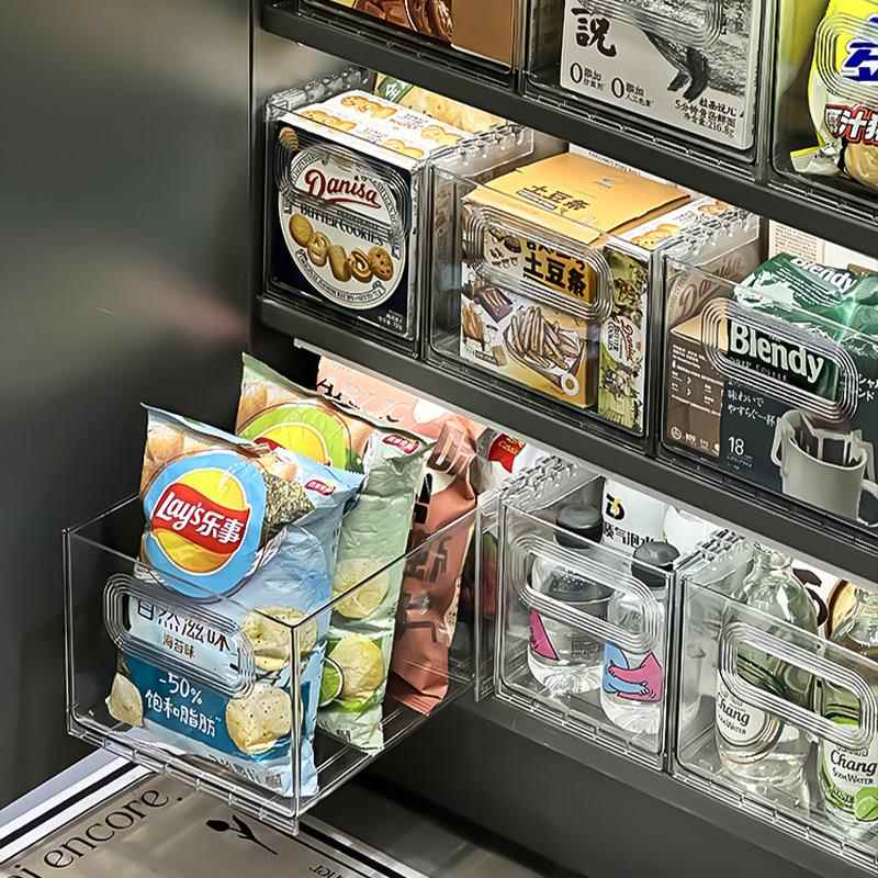 整体橱柜收纳盒抽屉式可伸缩厨房用品杂物收纳筐高级感透明零食整图片