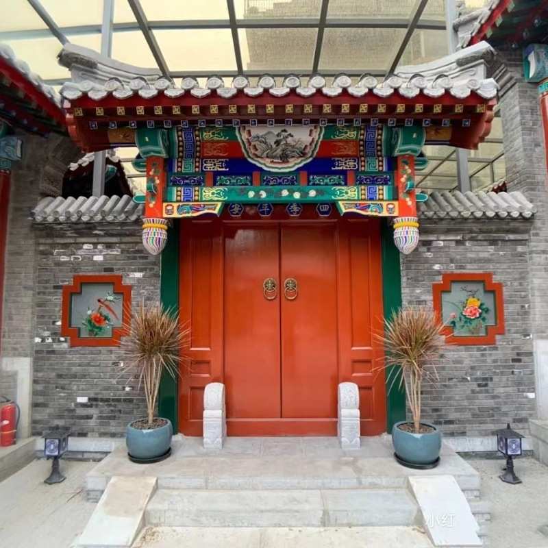 大门实木麻庭院四合院一酒店五大门门中式别墅大门灰入户传统工艺