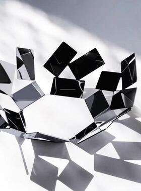 现代艺术几何镂空果锈送篮客厅家用茶装饰几创意RBZ摆件不钢果盘