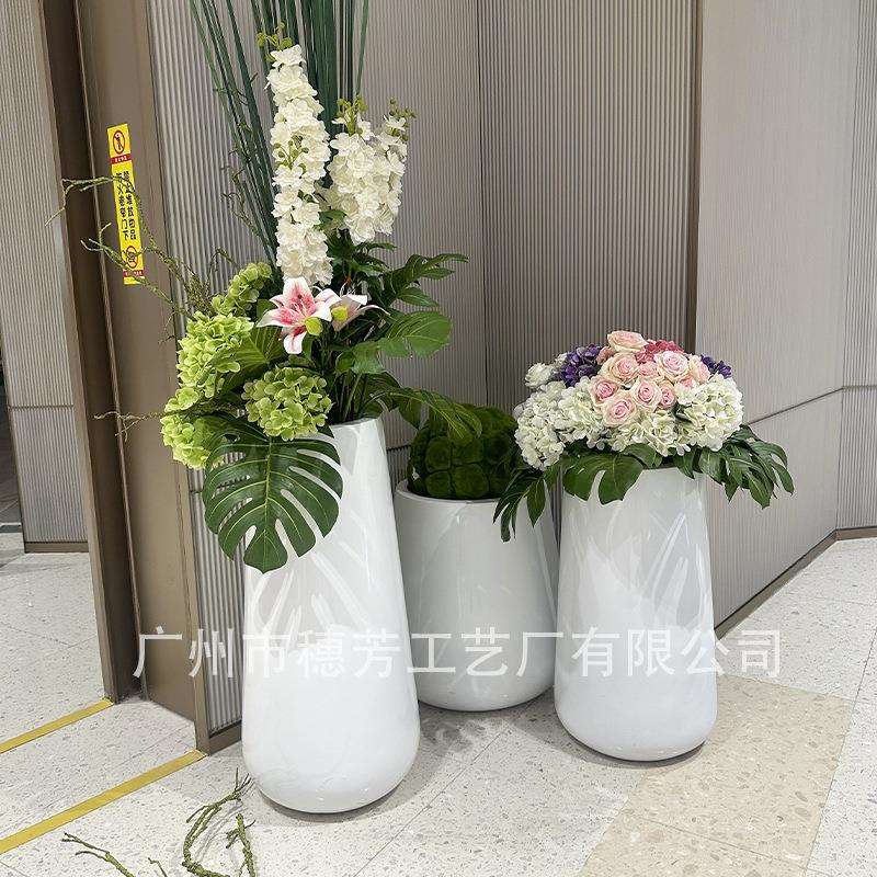 玻璃钢花盆大口径圆形直筒种植盆简约高脚椭圆形树脂花钵工艺绿植