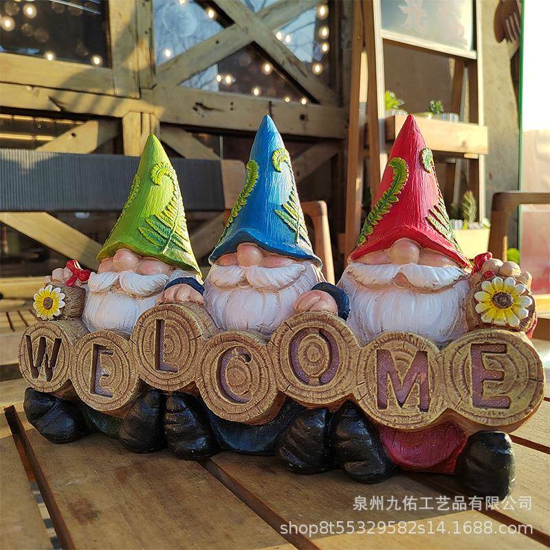 树脂欢迎牌小花矮人花园侏儒户太阳能LEJY2033TWD外饰园灯摆装件