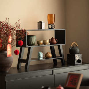 中式实木桌面多宝阁收纳盒茶杯置物博古架茶具挂墙黑胡桃木展示柜