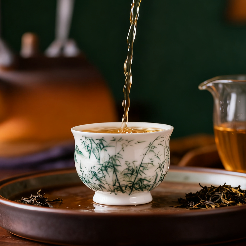 绿竹报平安主人杯 刘培竹大师手绘茶杯釉下彩品茗杯单杯功夫茶杯,餐饮具,茶杯,淘宝优惠券,粉丝福利购,淘宝优惠卷