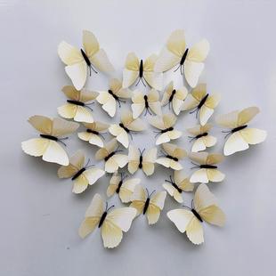 12只 磁铁配胶款 0J03D立体蝴蝶墙贴纯色黑色蝴蝶电视墙装 饰