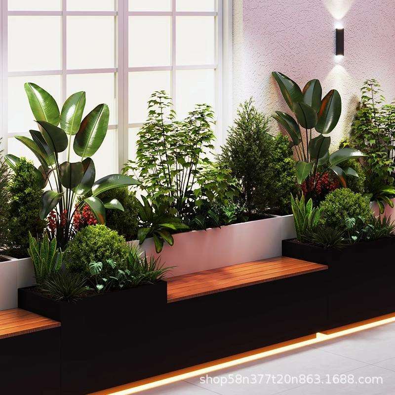 户外阳台露台花箱庭院种植箱花坛组合休息椅座椅长凳发光隔断围栏