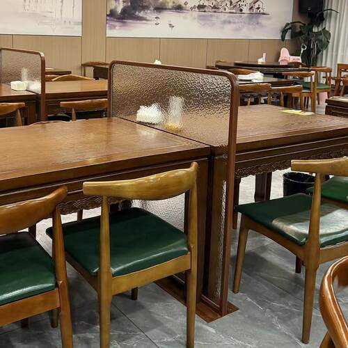商用餐厅玻璃矮隔断桌子遮挡面馆火锅店围挡新中式木纹移动装饰墙