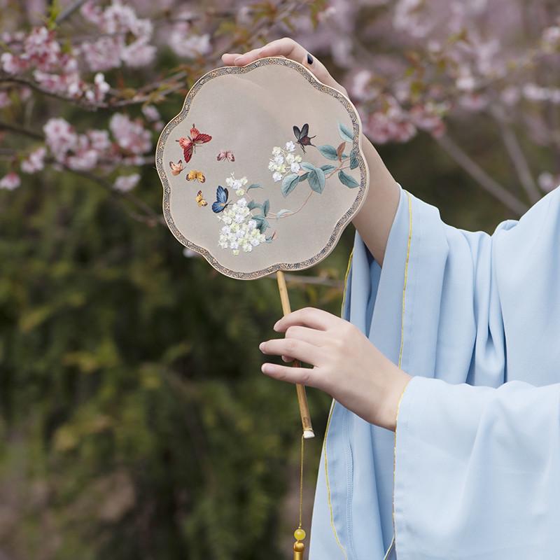 扇子绣花手工苏绣古代汉服旗袍圆扇宫廷扇双面刺绣团扇香妃竹宫扇图片