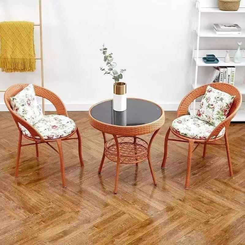 SS-048藤椅三室件椅套阳台小桌椅外露天户外庭院茶几组休闲藤编靠