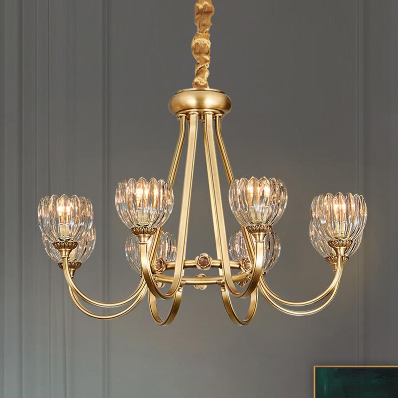 现代美式简约轻奢客厅灯卧室简美全铜吊灯房间法式艺术个性铜灯饰