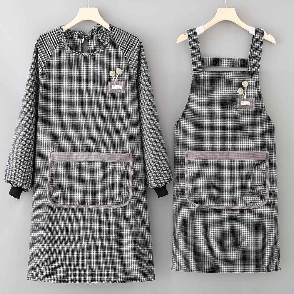 新款女士棉布围腰餐饮防尘长袖耐磨工作服家用厨房罩衣女包衣围裙