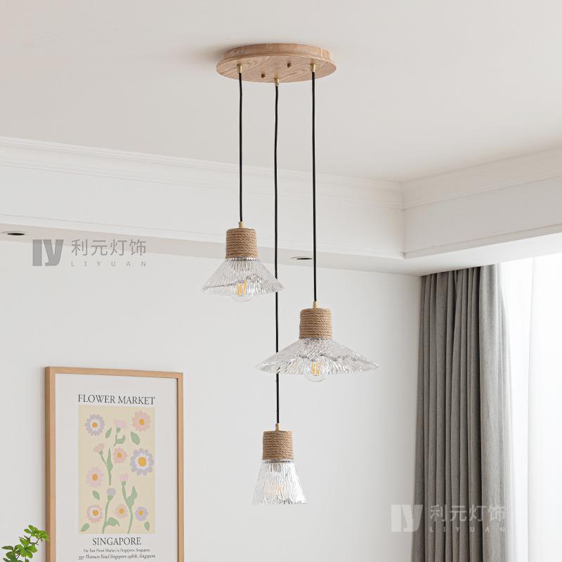 日式原三木灯风玻吊灯餐厅吧台橱窗小吊商用头麻绳711圆盘餐璃吊
