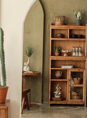 朱雀贸易美式乡村实木一体书柜复古纯木老松木客厅落地柜子