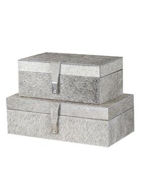 十月现代简约高级灰马毛皮首饰盒摆件样板间卧室衣帽间装饰收纳盒