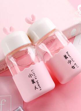 时尚比特高硼硅玻璃杯可爱女学生带杯套杯子广告促销礼品杯创意杯