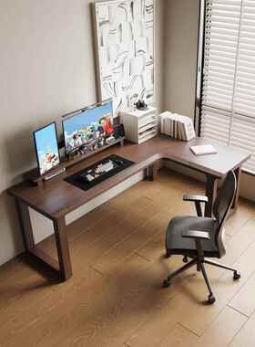 实木腿口字转角桌七字型书桌家用L型电脑桌拐角办公桌卧室工作台