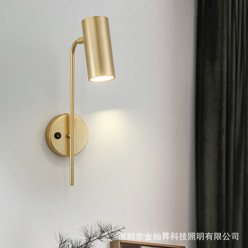现代简约壁灯客厅背景墙卧室床头灯具过道单头长杆带开关LED墙灯