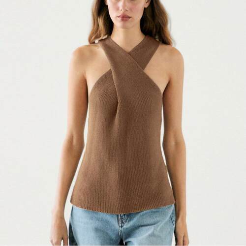 2026 Summer Knit Halter Top For Women Criss Cross Sleeveless