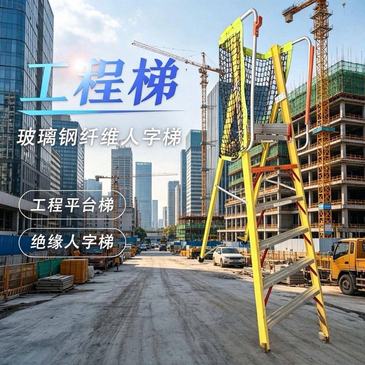 玻璃纤维工地绝缘平台梯电工专用带扶手围栏安全施工可折叠人字梯