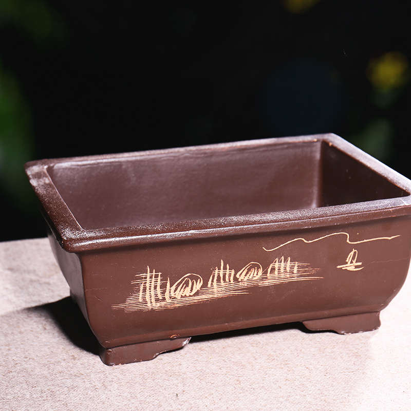 紫砂长方形花盆大口径马槽花盆大号假山盆景花盆陶瓷花盆画册式