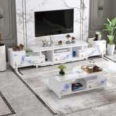 新款 视柜茶几组合EKT具客厅小家简户型桌子约北欧机柜伸电缩钢化