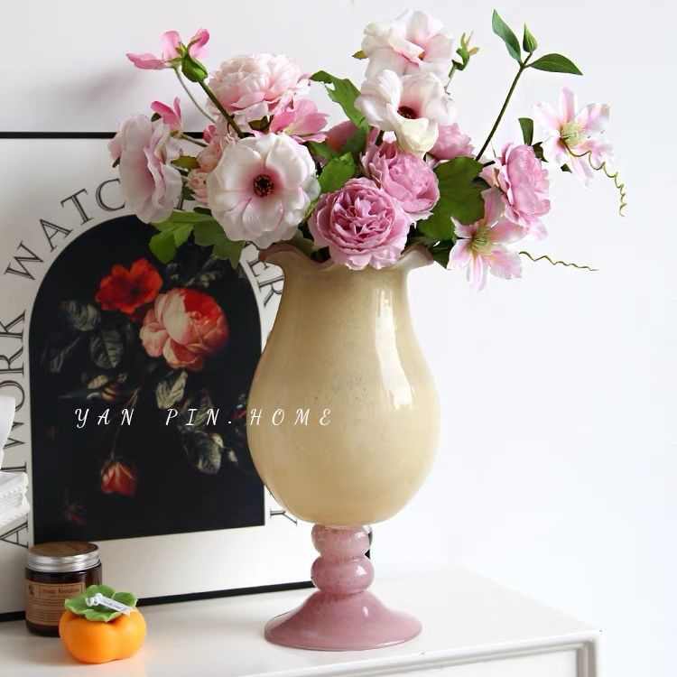 花瓶摆件客厅插花玻璃琉璃高级感粉色法式水晶芬顿小众欧式桌面