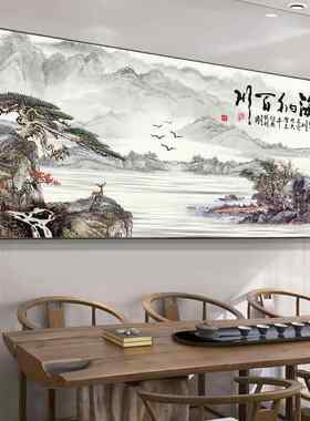 深圳大芬油画村客厅挂画沙发背景墙壁画字画新中式大气山水装饰画