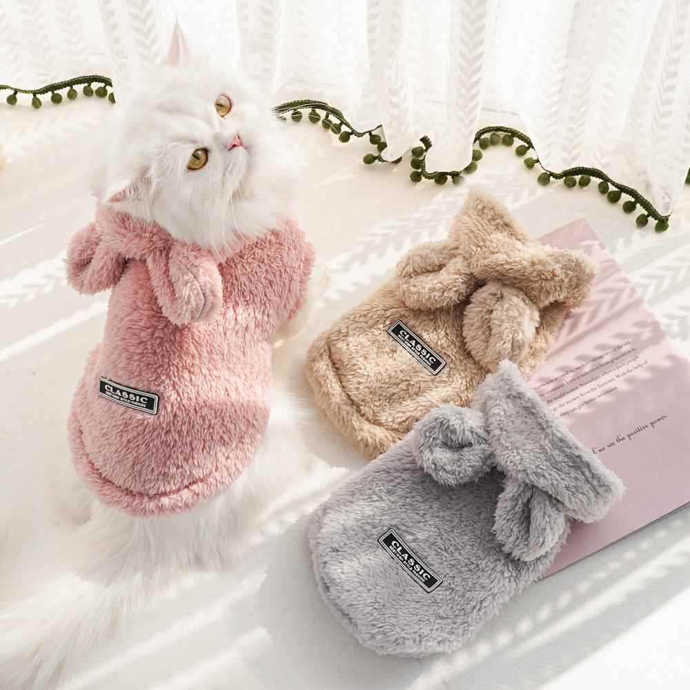 宠物服饰亚马逊秋冬新款兔耳舒棉绒连帽衣法斗猫咪狗狗衣服用品