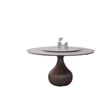 白蜡木圆桌原木奶油风圆形家用胡桃色带转盘餐桌椅岩板圆形饭桌