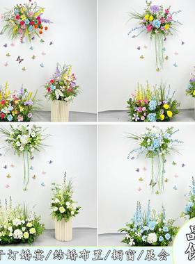 莫奈花园婚礼装饰排花森系婚庆彷真地排花路引T台橱窗装饰背景花