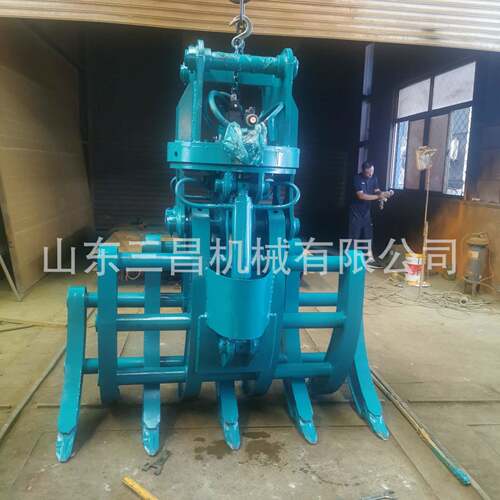 挖掘机加装抓木器+2机械抓钢机林场用60度液压旋转夹木机三昌