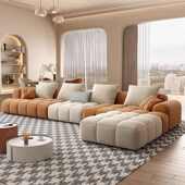 法式 奶油风布艺沙发猫爪绒布客厅果冻沙发简约轻奢小户型沙发组合