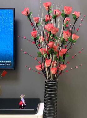 叶脉干花彷真花客厅落地摆件假花插花黄色郁金香家居花艺干支套装