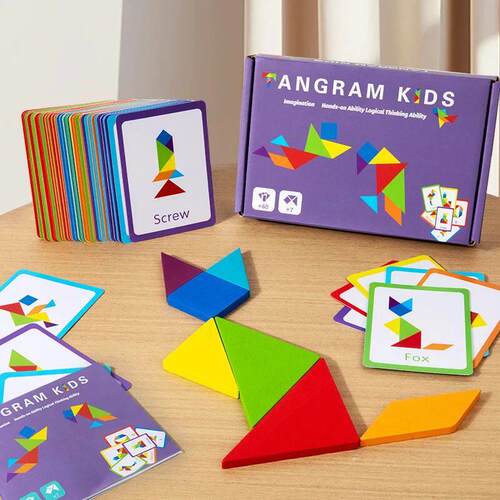3D Wooden Tangram Jigsaw Puzzles Board Games Kids Montessori