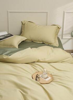 北欧轻奢纯色全棉100支长绒棉四件套素色双拼撞色单双人床笠套件