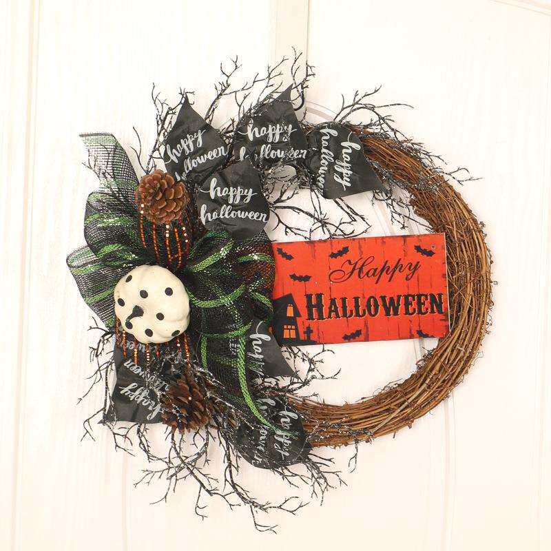 鸿禹 万圣节装饰花环仿真南瓜树枝Halloween