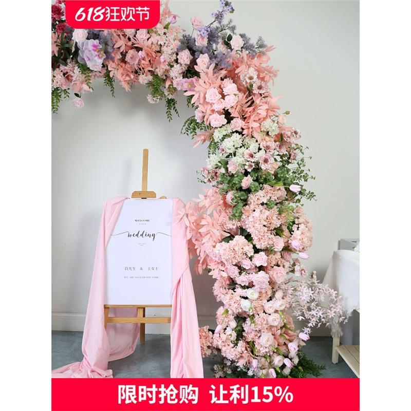 弧形拱门花艺壁挂店面装饰瀑布花排门头插花成品花卉真插花软装