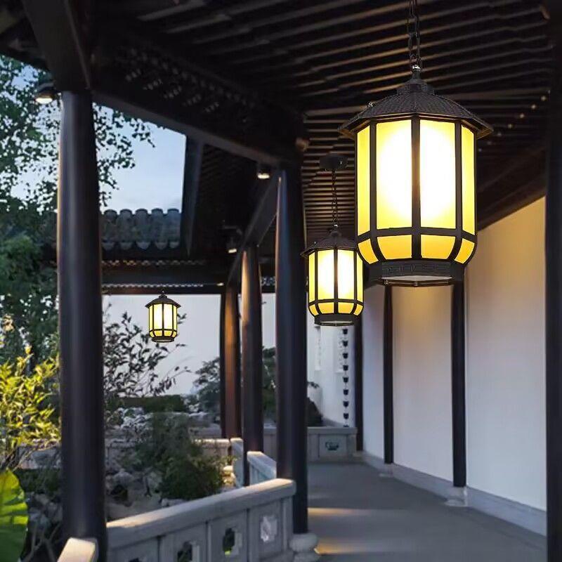 新中式户外防水庭院灯复古花园走廊吸顶大门口别墅凉亭金灯笼吊灯