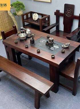 老船木高档茶桌高端纯实木新料功夫泡茶台家用一体式实木小茶几