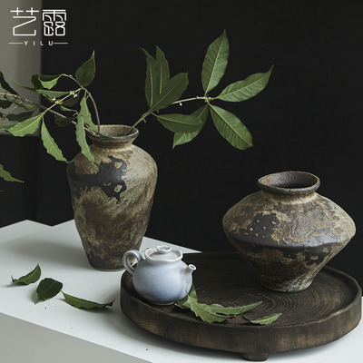陶瓷花瓶粗陶瓶插花复古怀旧手工民宿酒店侘寂风禅意摆件粗陶罐