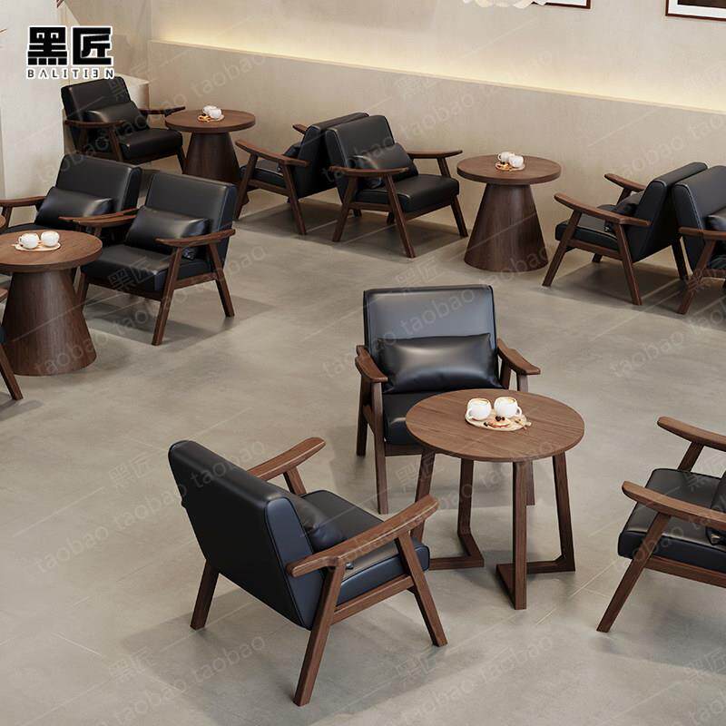 黑匠铠甲皮咖啡厅沙发咖啡店桌椅组合奶茶店卡座沙发椅西餐厅商用