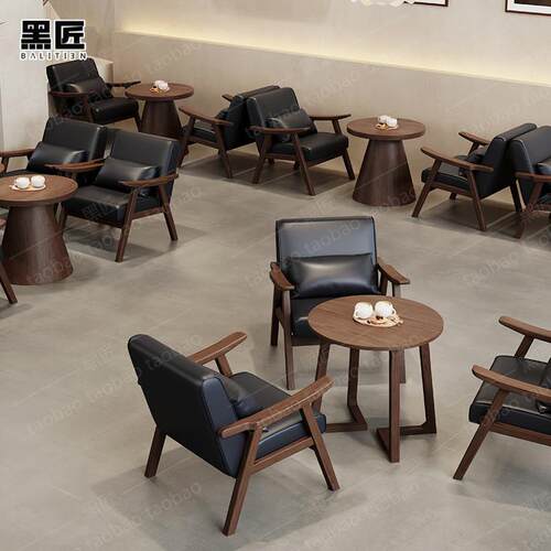 黑匠铠甲皮咖啡厅沙发咖啡店桌椅组合奶茶店卡座沙发椅西餐厅商用