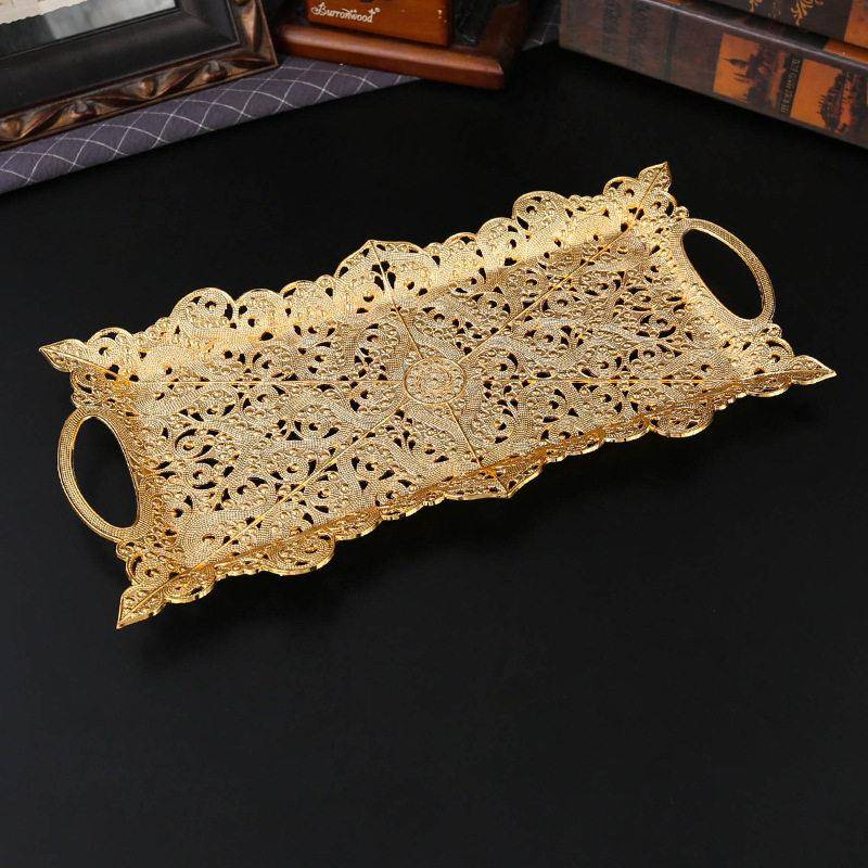 金色早餐托盘简约格调现长方形家用放杯子收纳盘子水果蛋糕餐盘