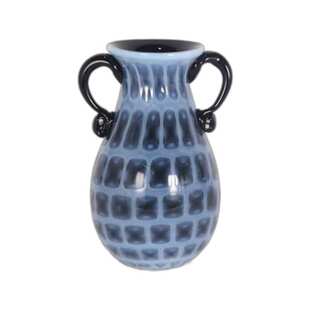 花瓶水培器插花克莱因双耳吹子花蓝琉璃中古方格制彩色玻璃艺术