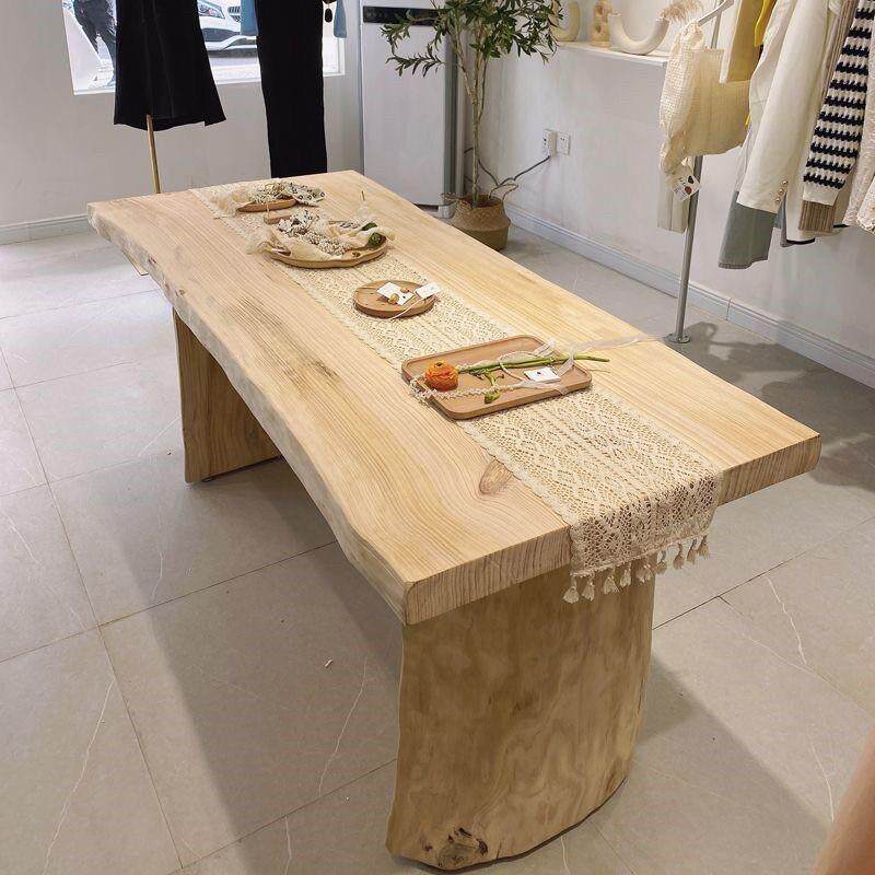 轻奢原木服装展示桌中岛流水台实木展示架鞋包展示台实木办公大板